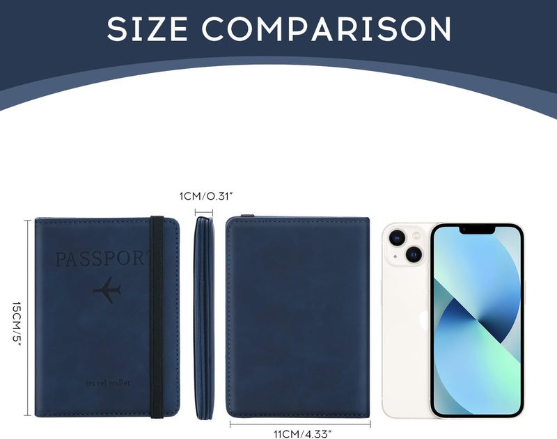 ILIYAH Passport Cover - RFID-Blocking Travel Wallet - Navy - Unisex Adults - Image 2